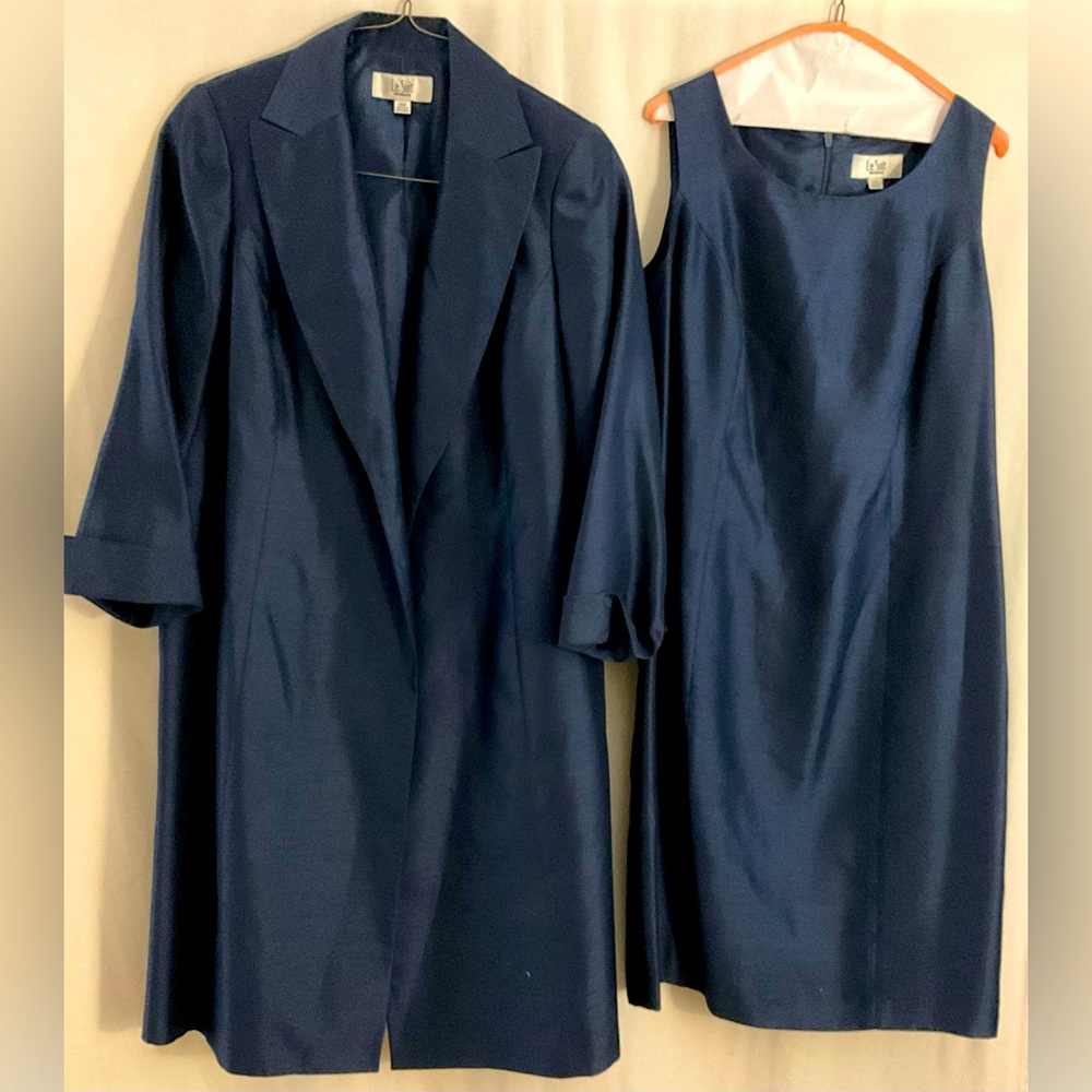 Le Suit Navy Blue Dress and Coat Set